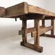 Wooden industrial workbench with vice, 194 cm long, 1930s.
