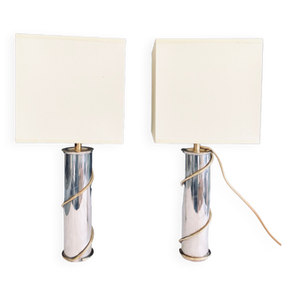 Duo lampes ercuis, abat-jours, câbles tissu 2 m