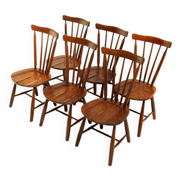 Suite de 6 chaises vintage de style brutaliste Japandi
