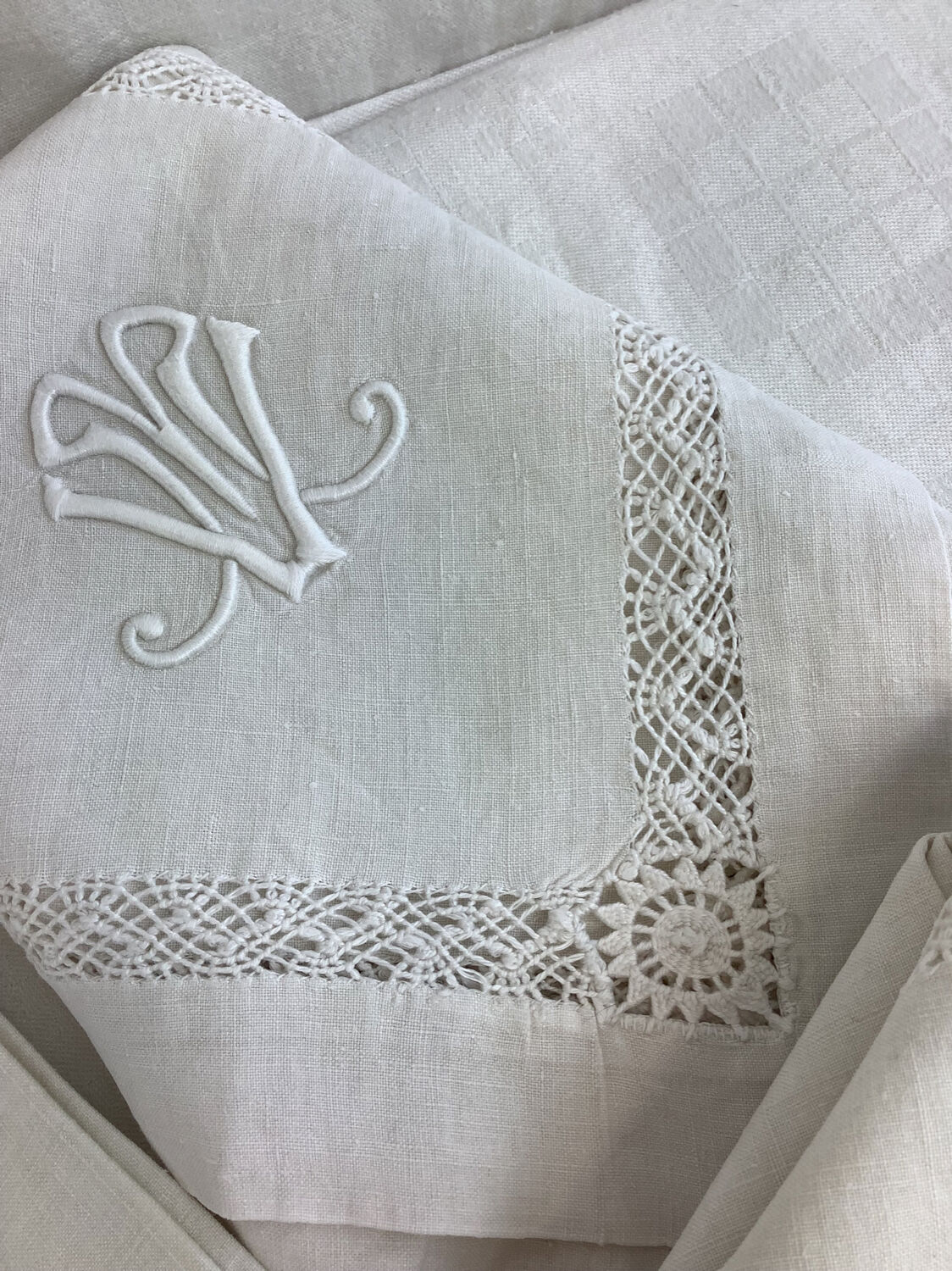 6 Antique Linen Napkins monogram