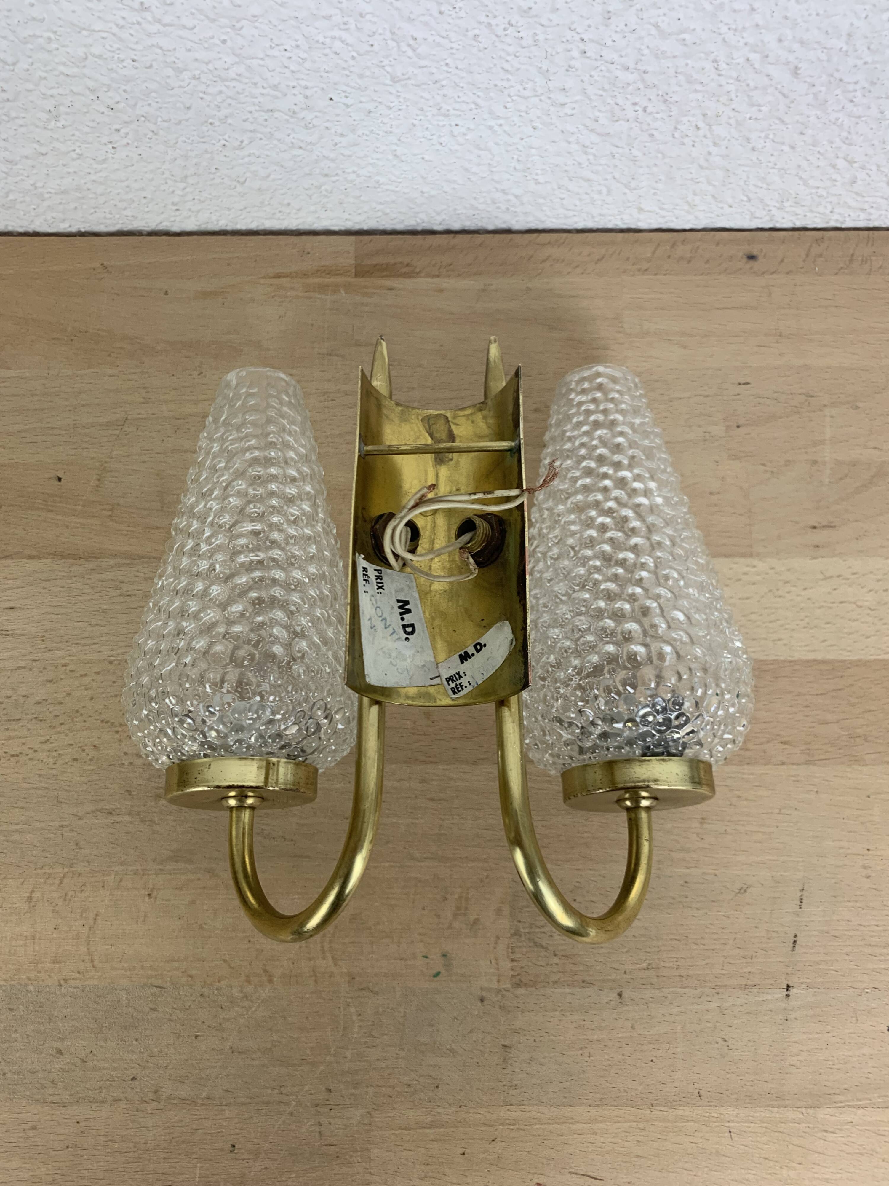 1950s brass and tulip Bubble wall lamp