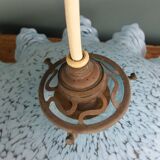 Suspension light with a sky blue glass shade from Clichy, snowflake shape.