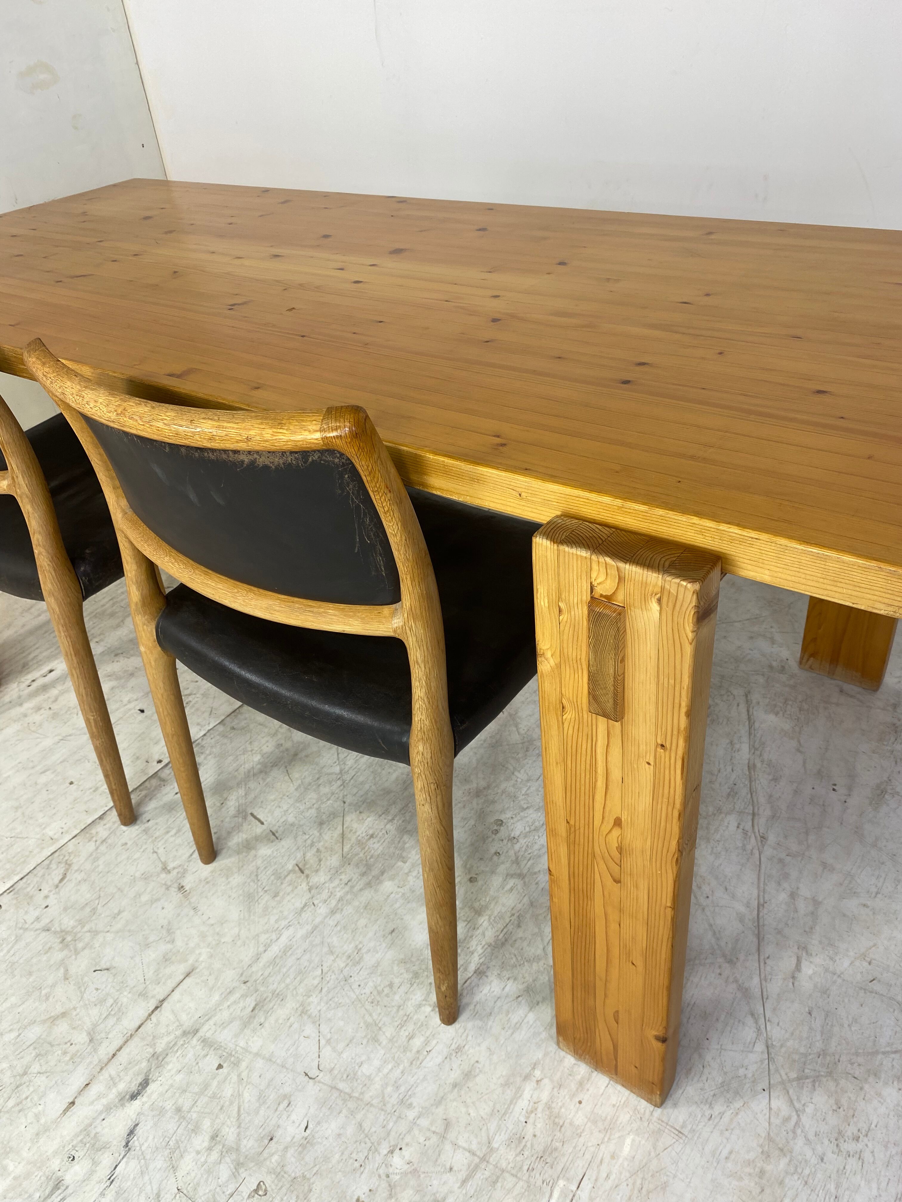 Scandinavian modernist brutalist pine rectangular dining table, 1960s