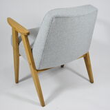 Original restored armchair 366, designer J. Chierowski, 60s, blue, oak wood