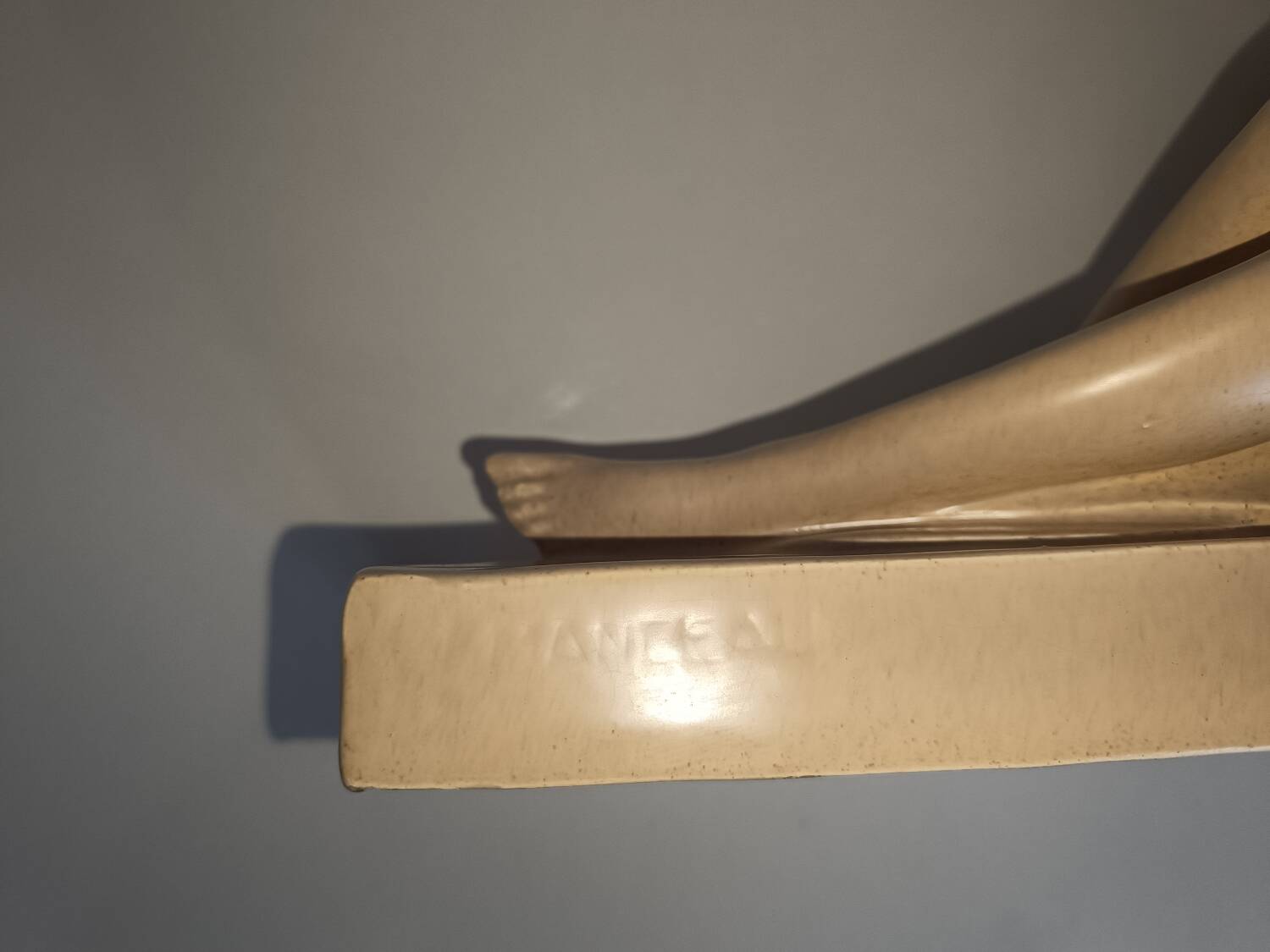 Nude Woman and Her Dog (Greyhound) - Beige Ceramic Statue - Signed Charles Lemanceau - 1930