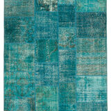 Hand-Knotted Oriental Overdyed 171 cm x 240 cm Turquoise Patchwork Rug