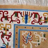 Vintage chinese art deco handmade carpet 120cm x 213cm 1960s, 1c429