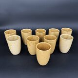 10 glazed stoneware cups signed Digoin