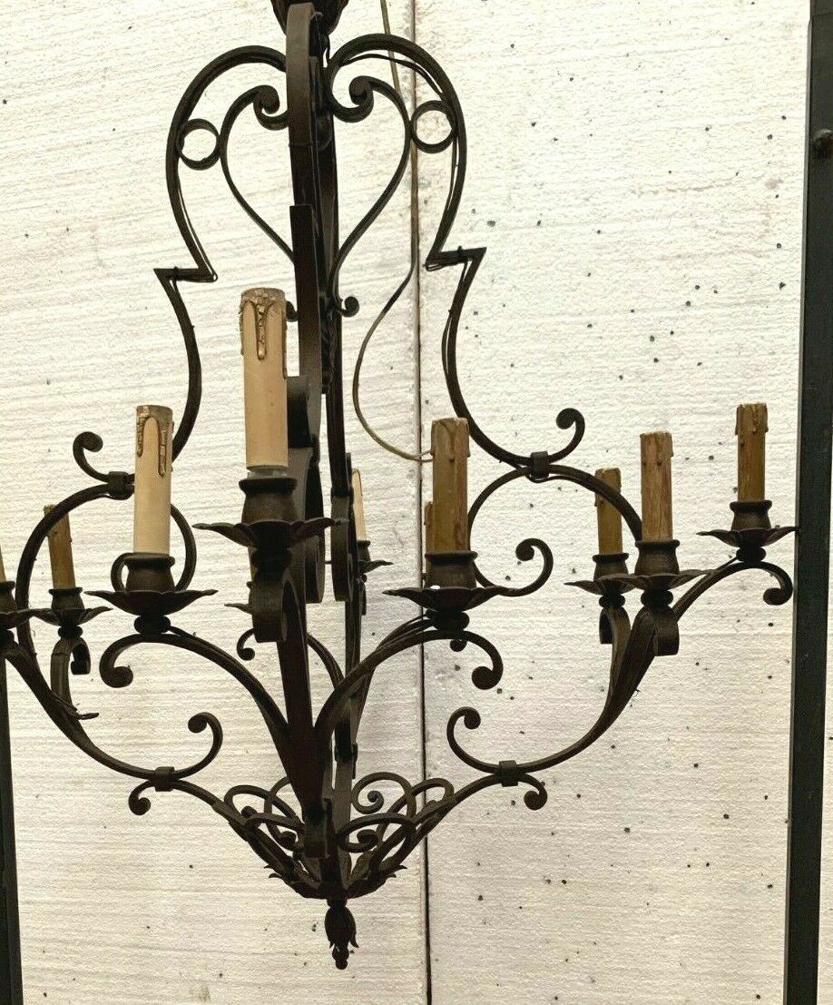 Louis xv style wrought iron chandelier twelve points of light xx century