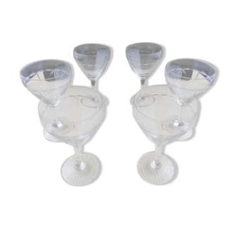 Set of 6 glasses in Porto or vintage aperitif in ground glass décor