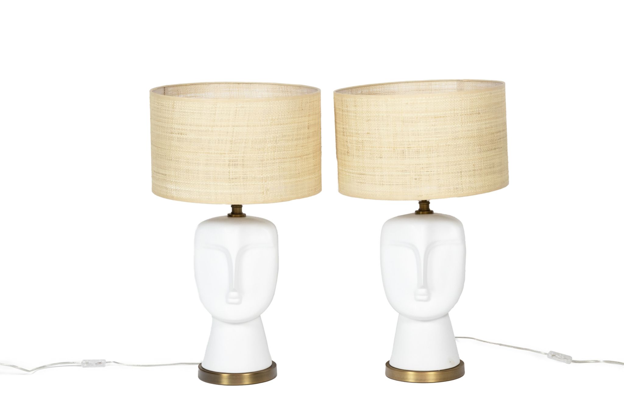 Pair of lamps in white and matt opaline, twentieth century