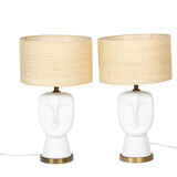 Pair of lamps in white and matt opaline, twentieth century