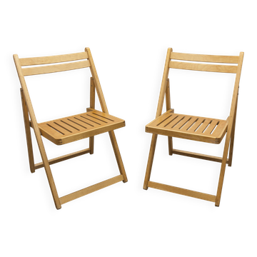 Pair of folding chairs Ikea 1970 honey colour