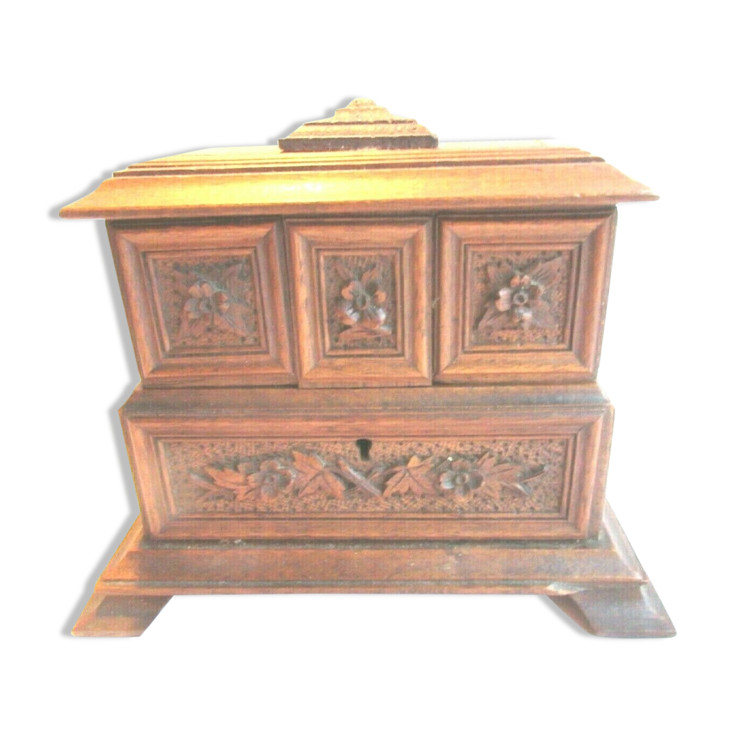 Jewelry box Sculpture Wood Black Forest, 3 compartments, Cabinet Napoléon III