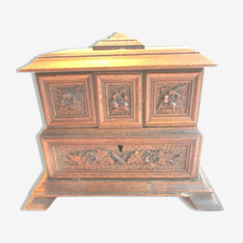 Jewelry box Sculpture Wood Black Forest, 3 compartments, Cabinet Napoléon III
