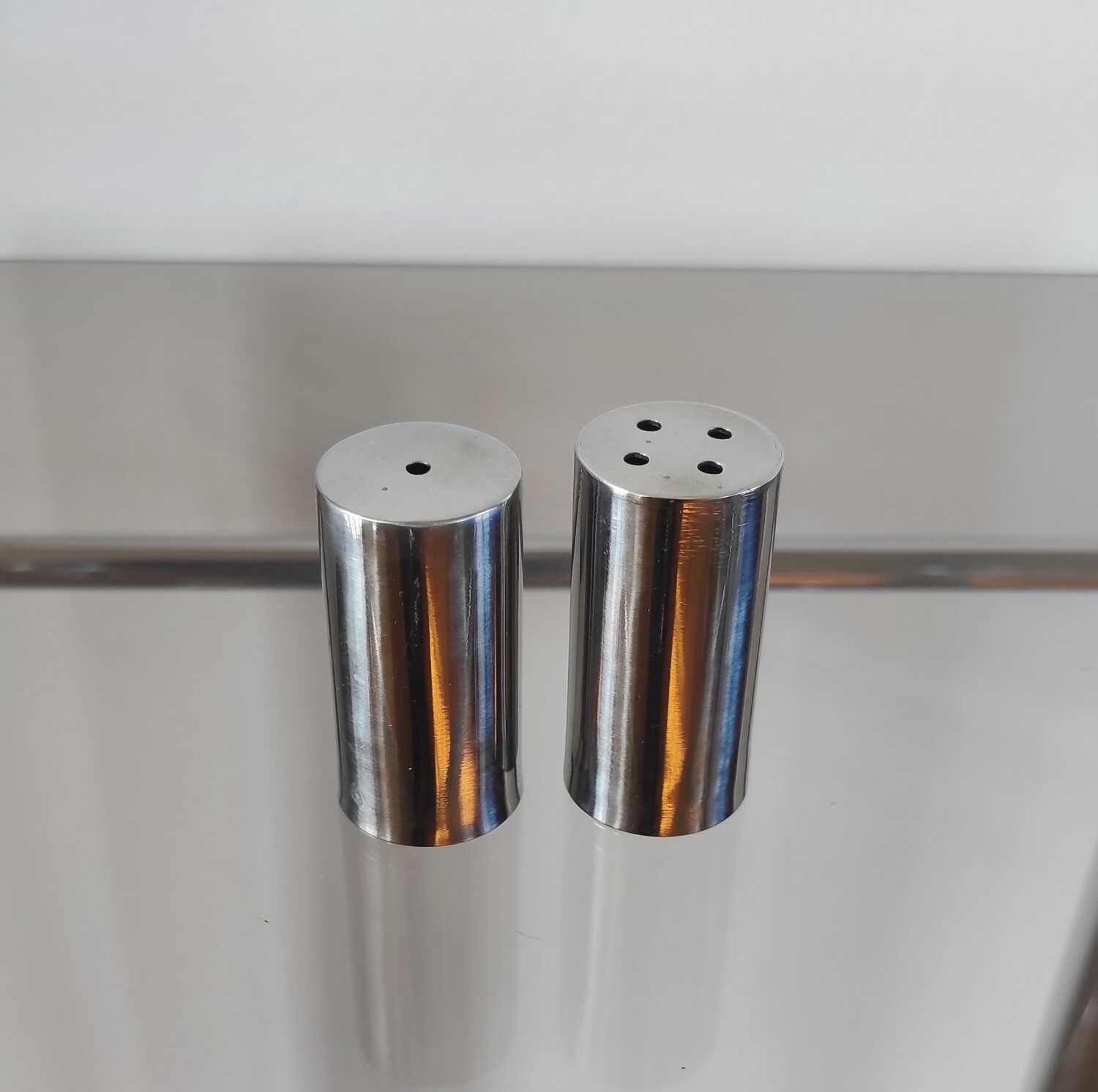 Vintage stainless steel salt and pepper shakers – Scandinavian minimalist design