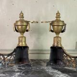 Paire De Chenets De Style Louis XVI En Bronze Doré, XIXème Siècle