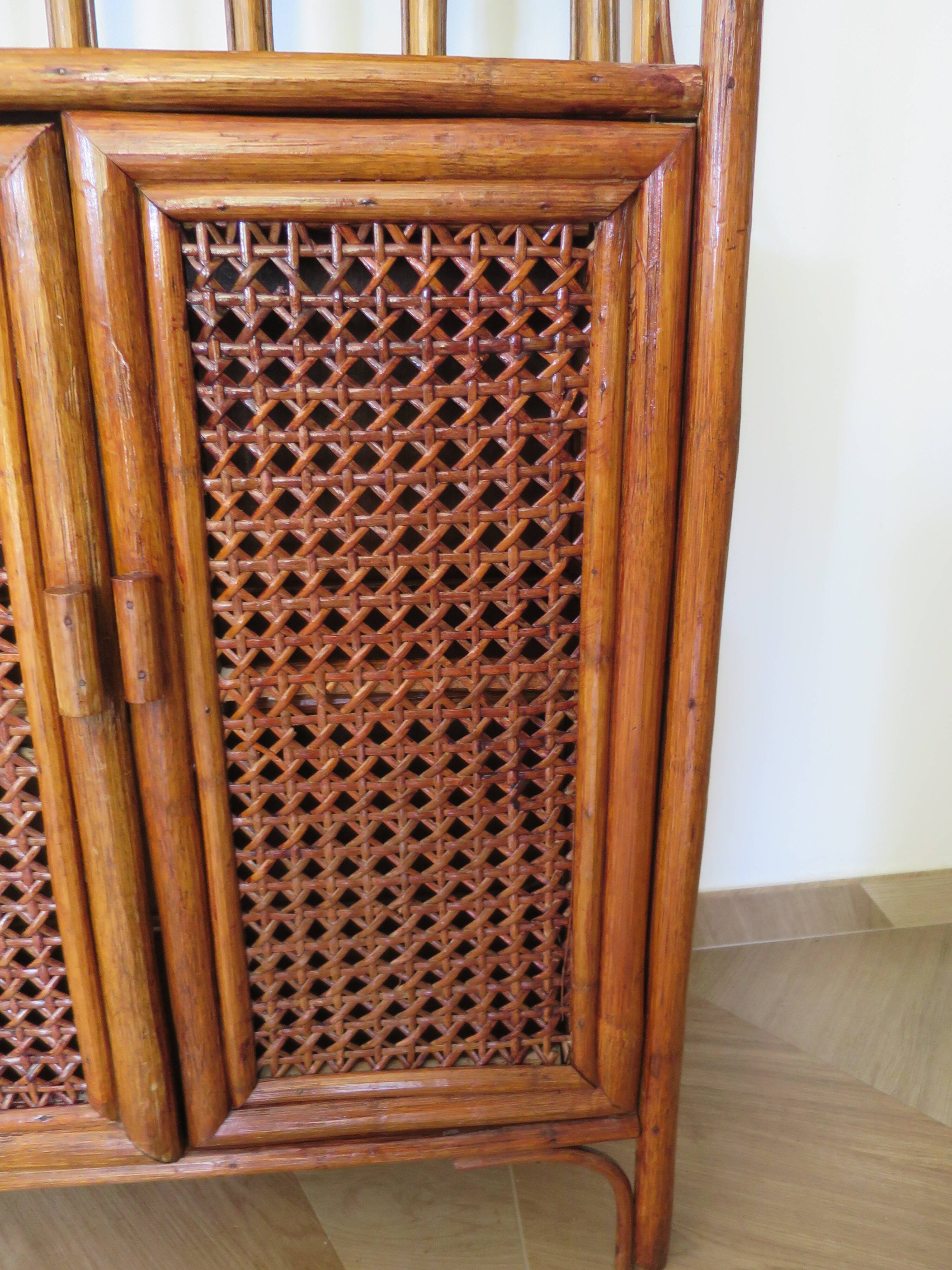 Retro-modernist - Sideboard-bookcase-2 doors-wood-rattan-cane-1960s