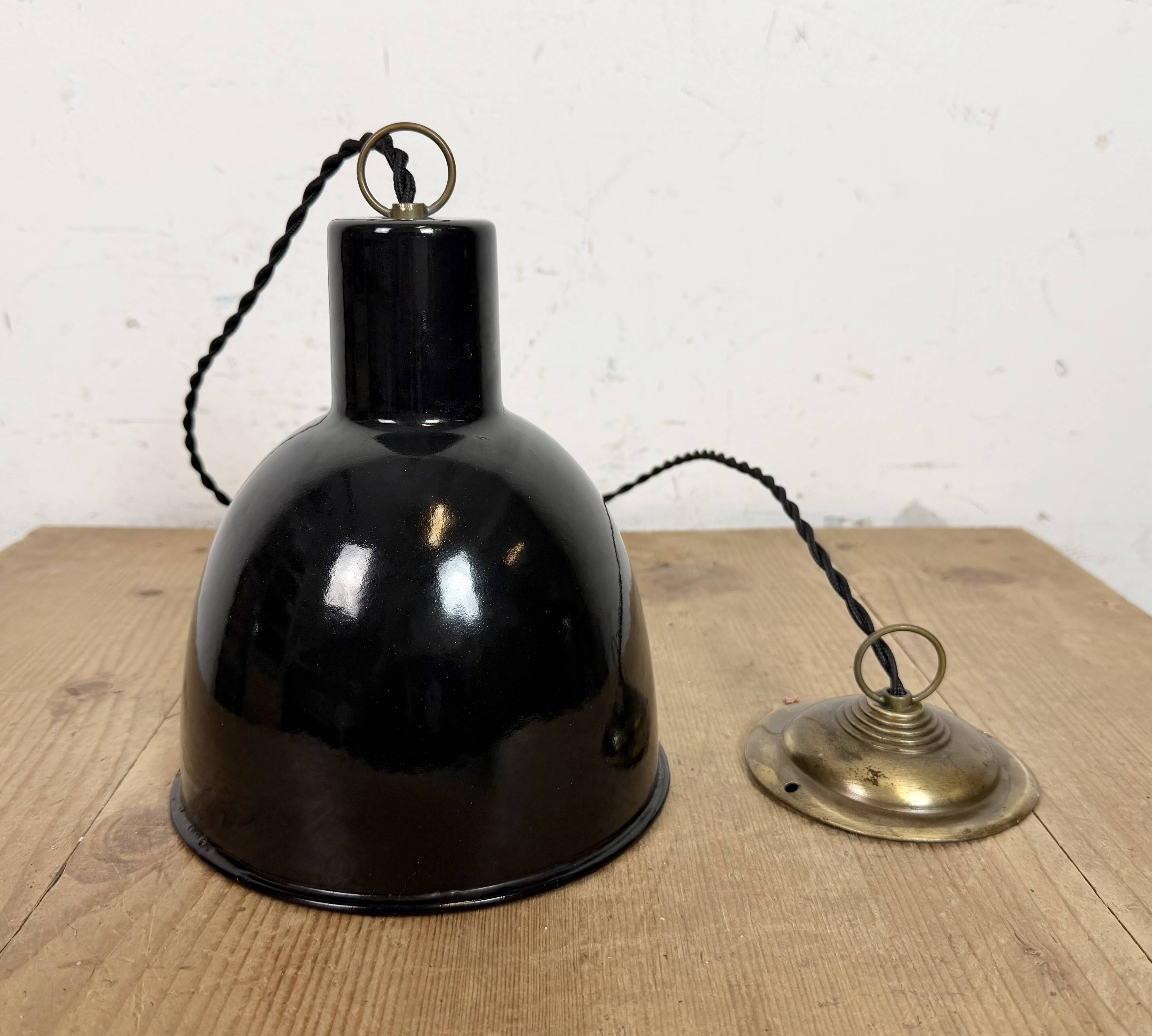 Small Industrial Black Enamel Ceiling Lamp, 1950s