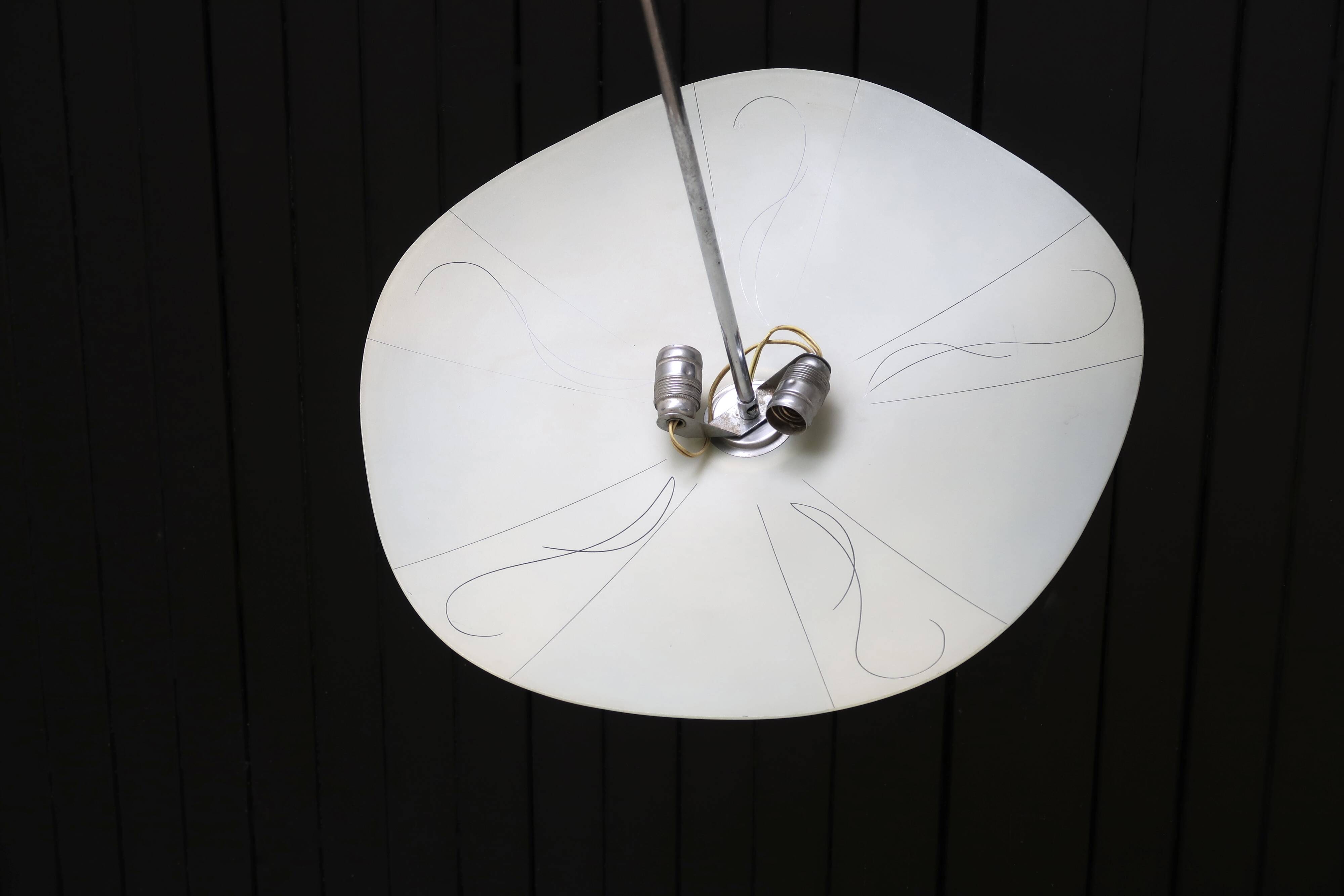 White opaque glass ceiling chandelier, 1950s