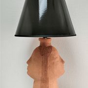 Anthropomorphic lamp foot depicting two faces terracotta design 80s