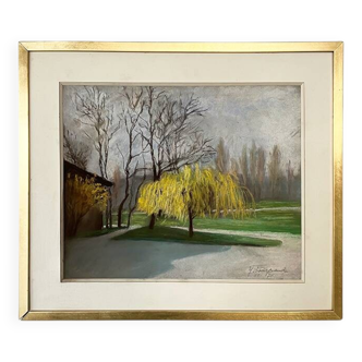 Painting "Old tree", Yvonne Fourgeaud, 1976, Pastel