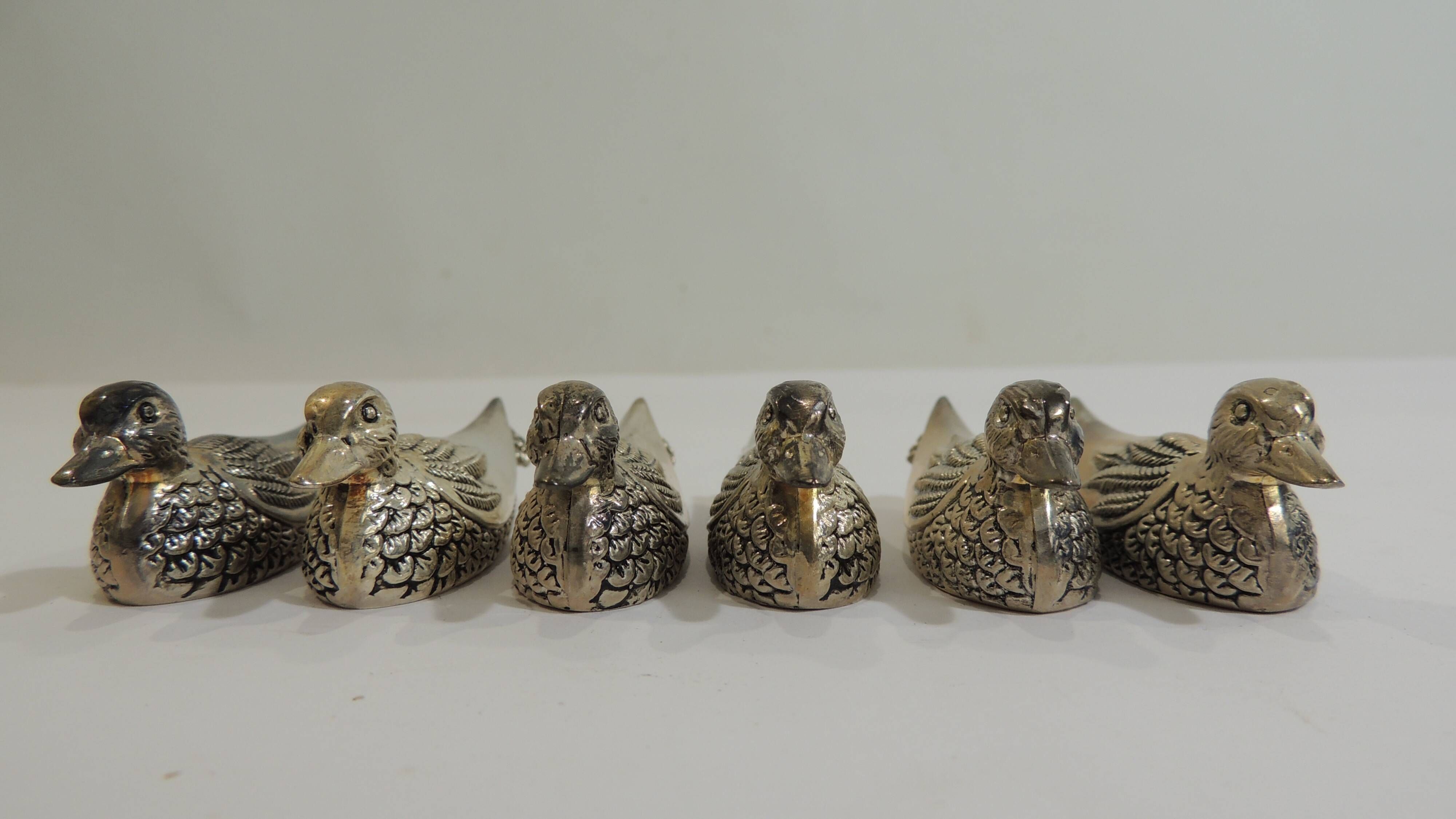 Set of 6 vintage silver-plated knife rests in the shape of ducks – Port