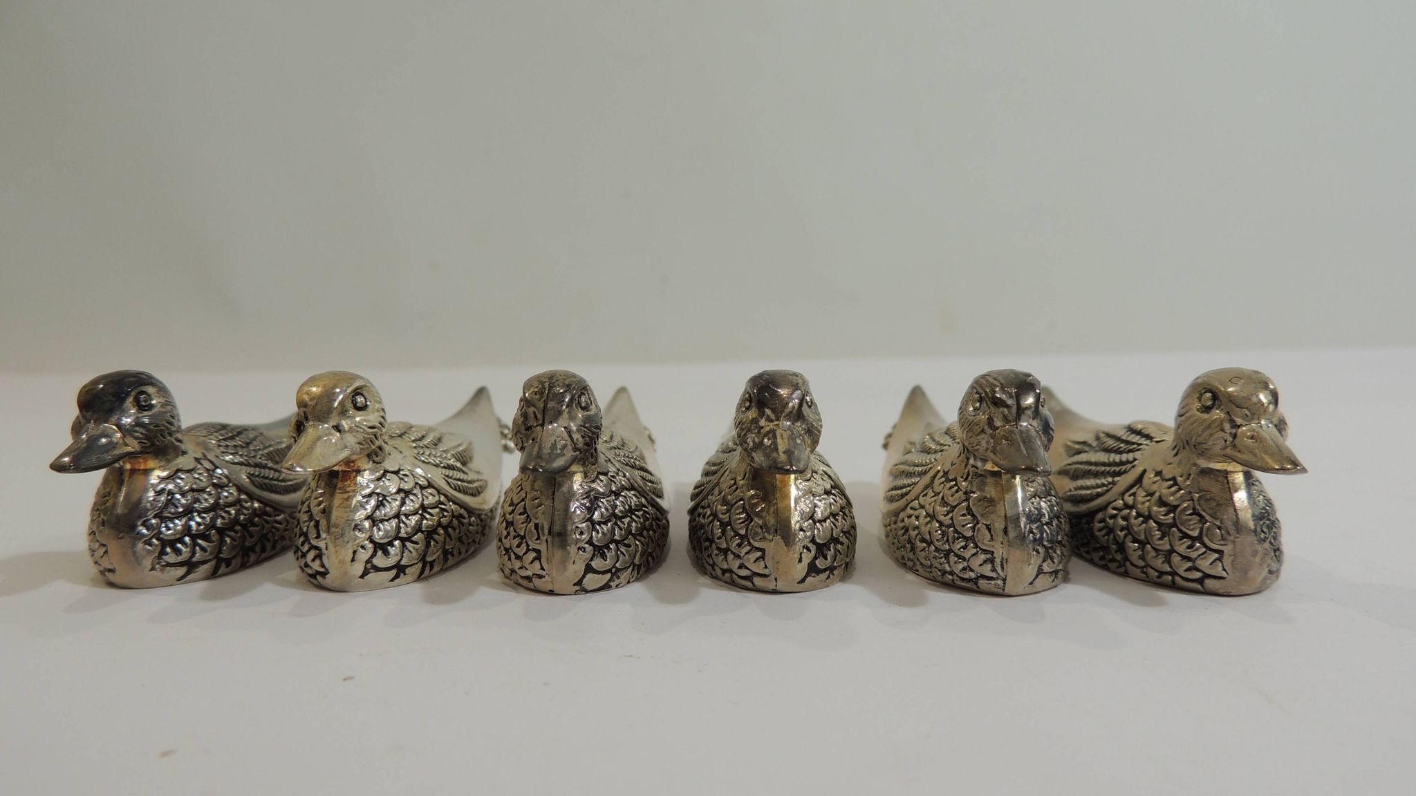 Set of 6 vintage silver-plated knife rests in the shape of ducks – Port