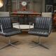Set of 3 designer swivel metal leather office armchairs 1970