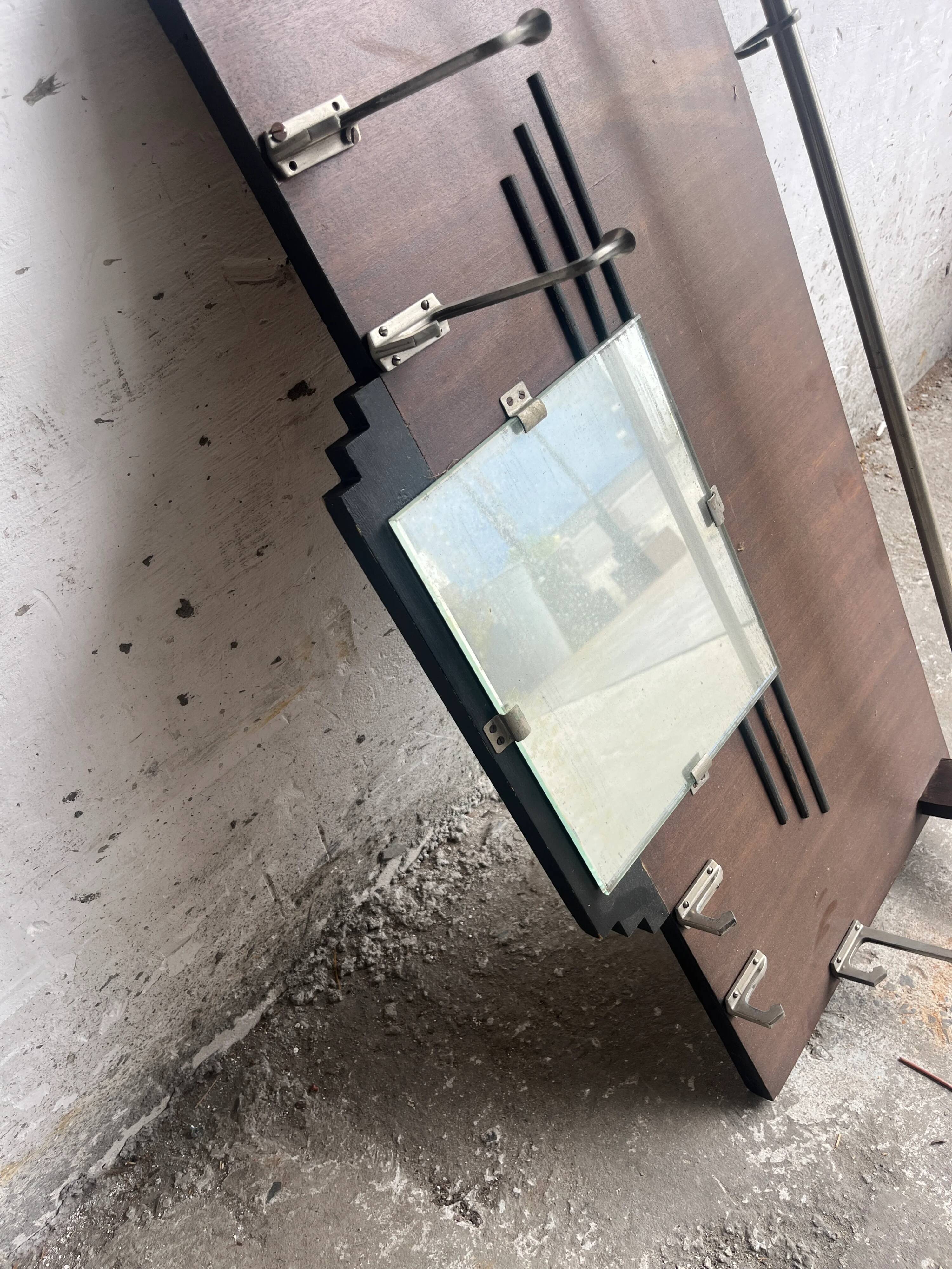 Art Deco wall coat rack with mirror