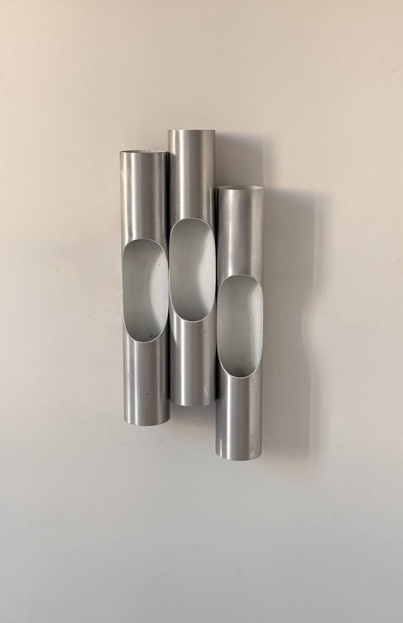 Set of 3 vintage Fuga wall lights by Raak, brushed aluminium, Netherlands 1970.