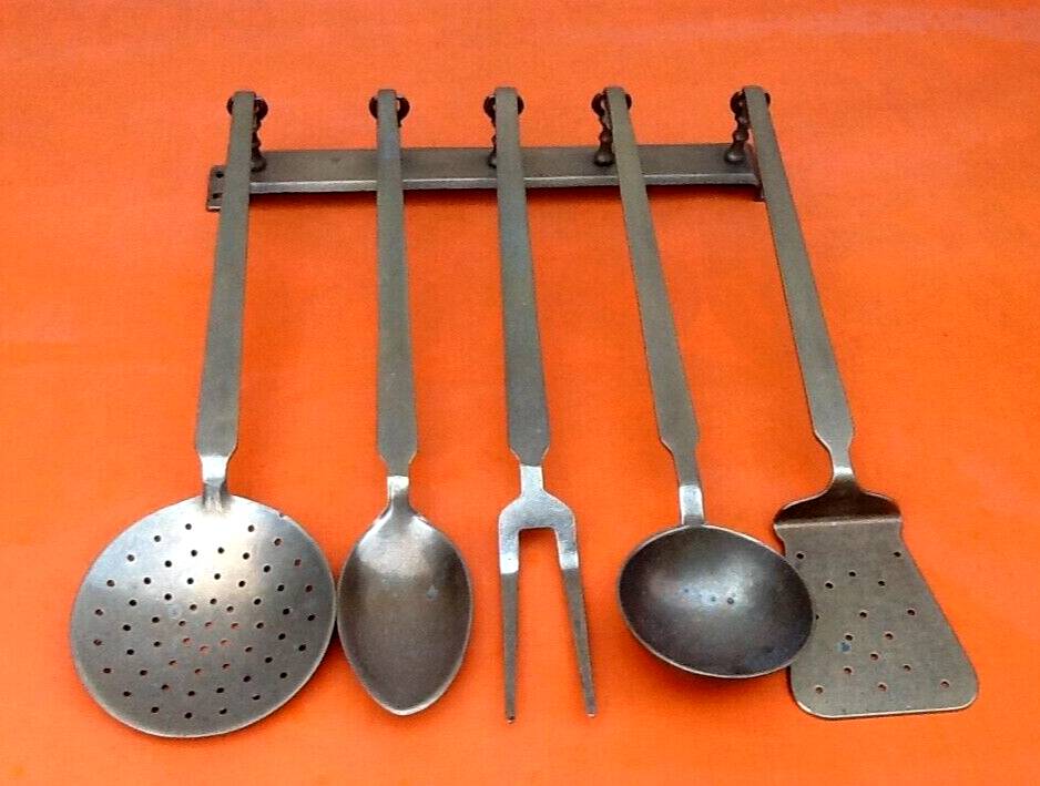 Set of 5 solid brass kitchen utensils