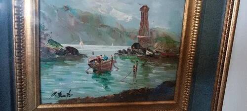 huile GIOVANNI BERTE' ANS 50 PAYSAGE FLUVIAL