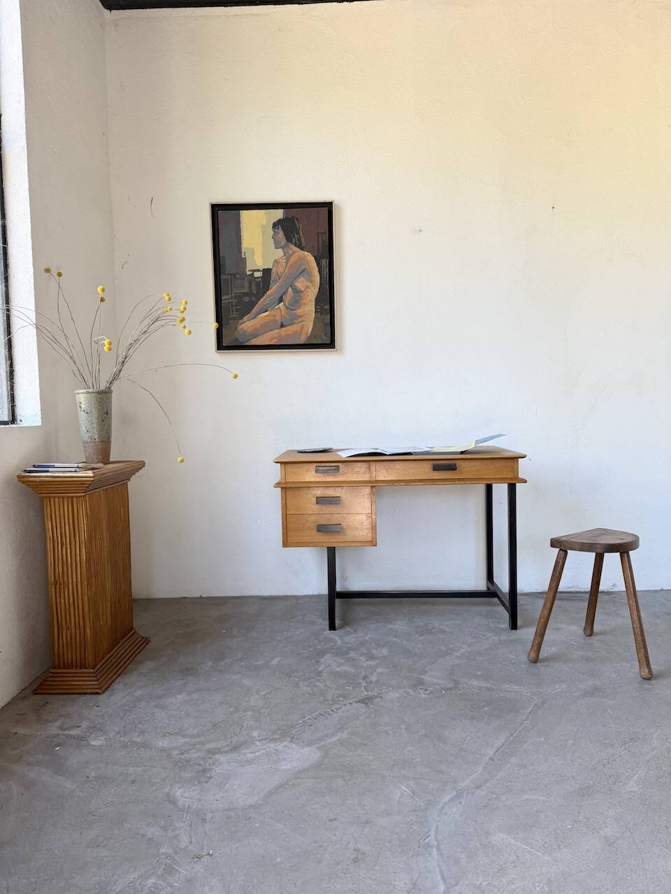 Modernist 50s oak metal desk