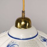1980s Vintage Hand-Painted Portuguese Pierced Pottery Pendant Lamp