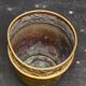 Pot cover in gilded brass, copper, chiseled and hammered pattern, foliage and cherries, old