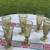 6 champagne flutes, cocktail glass, La Rochere glassware, hand-blown green glass