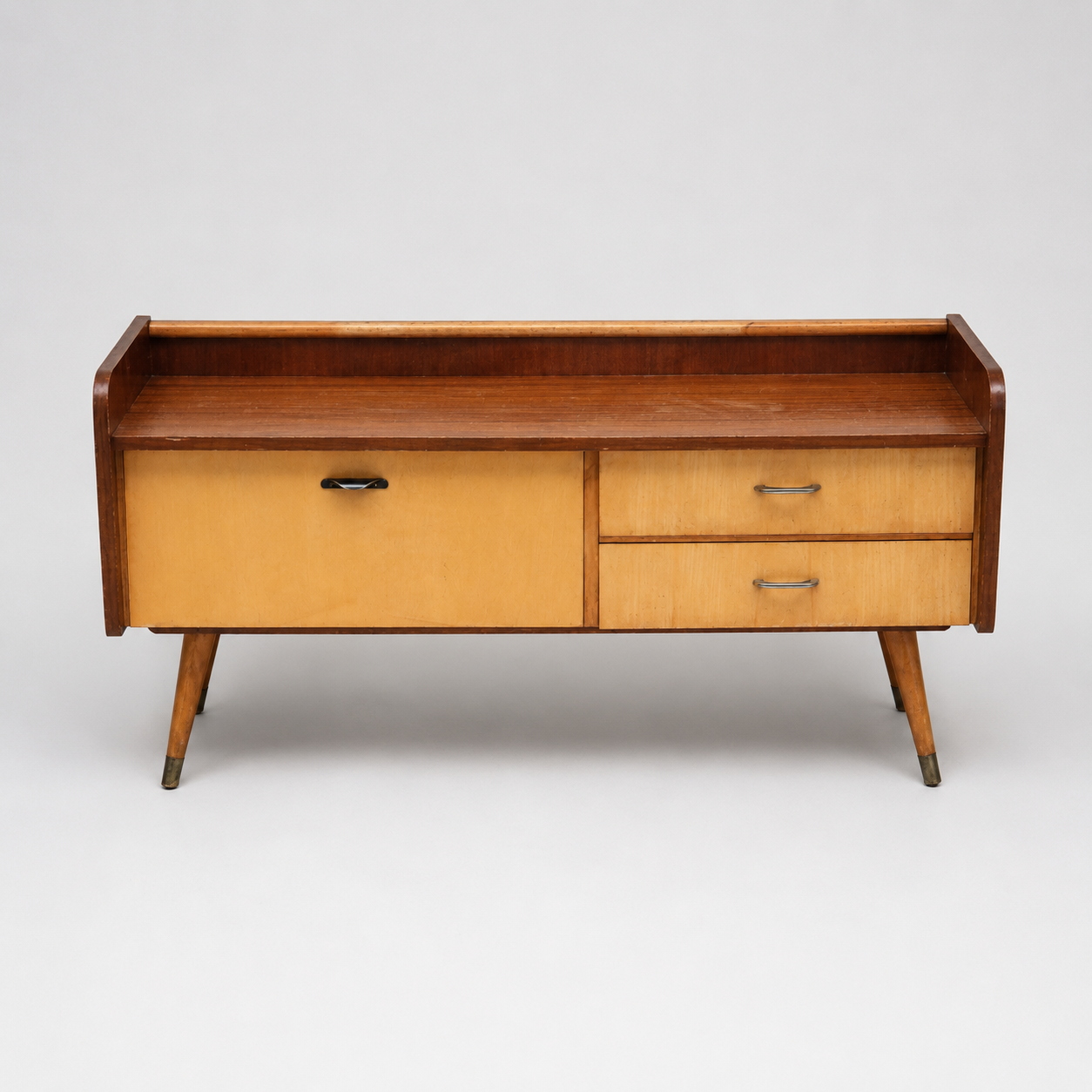 Vintage low sideboard hallway cabinet with flap and 2 drawers