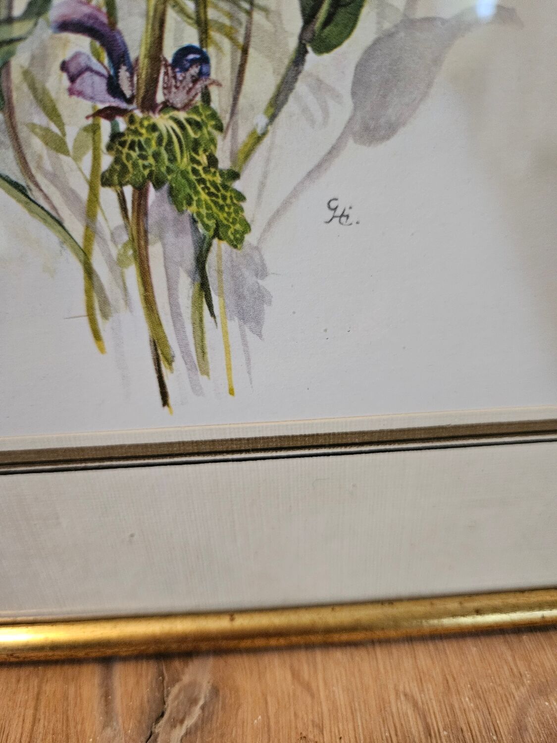 Lithographie bouquet de fleurs sauvages sous cadre doré
