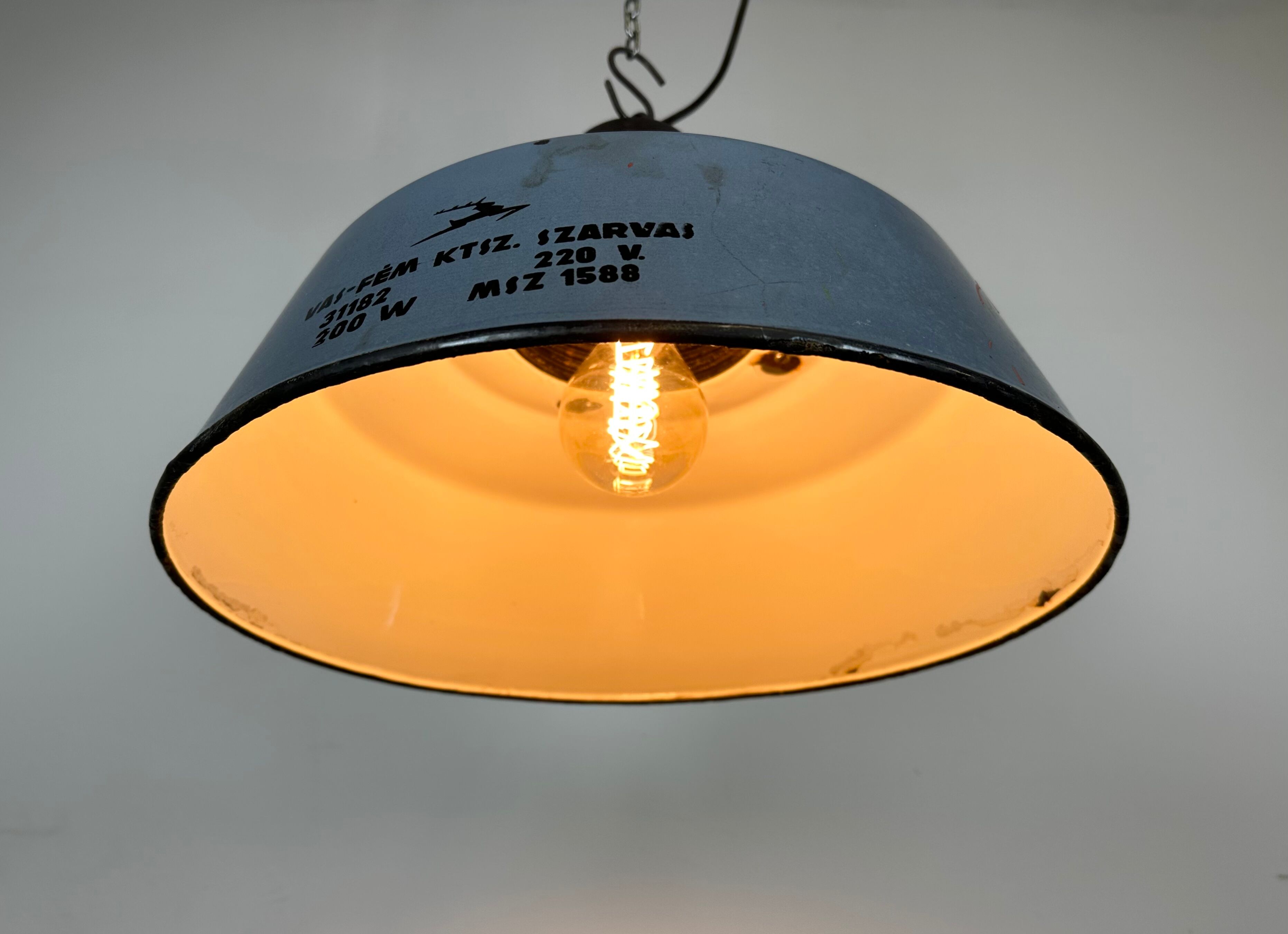 Industrial Grey Enamel and Cast Iron Pendant Light, 1960s