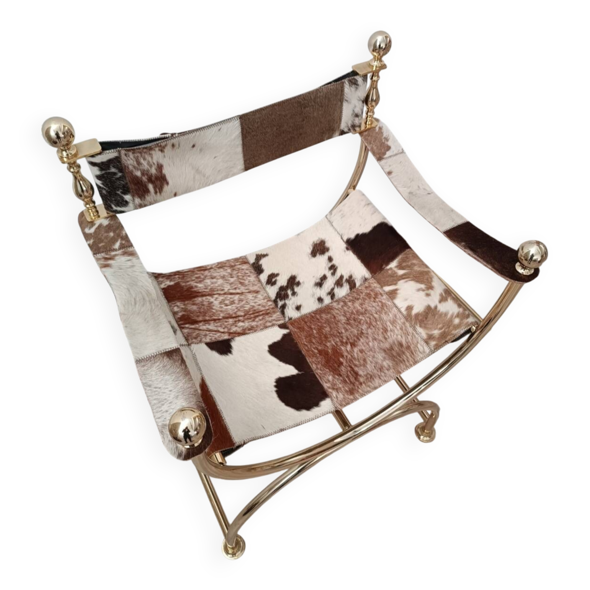 Leather and brass side chair by Simon Disegno Italy 1970s