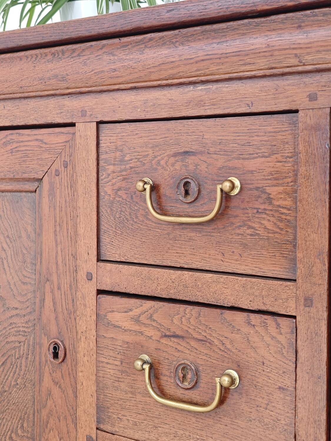 Antique solid wood workbench, dough cabinet from the 18th century.