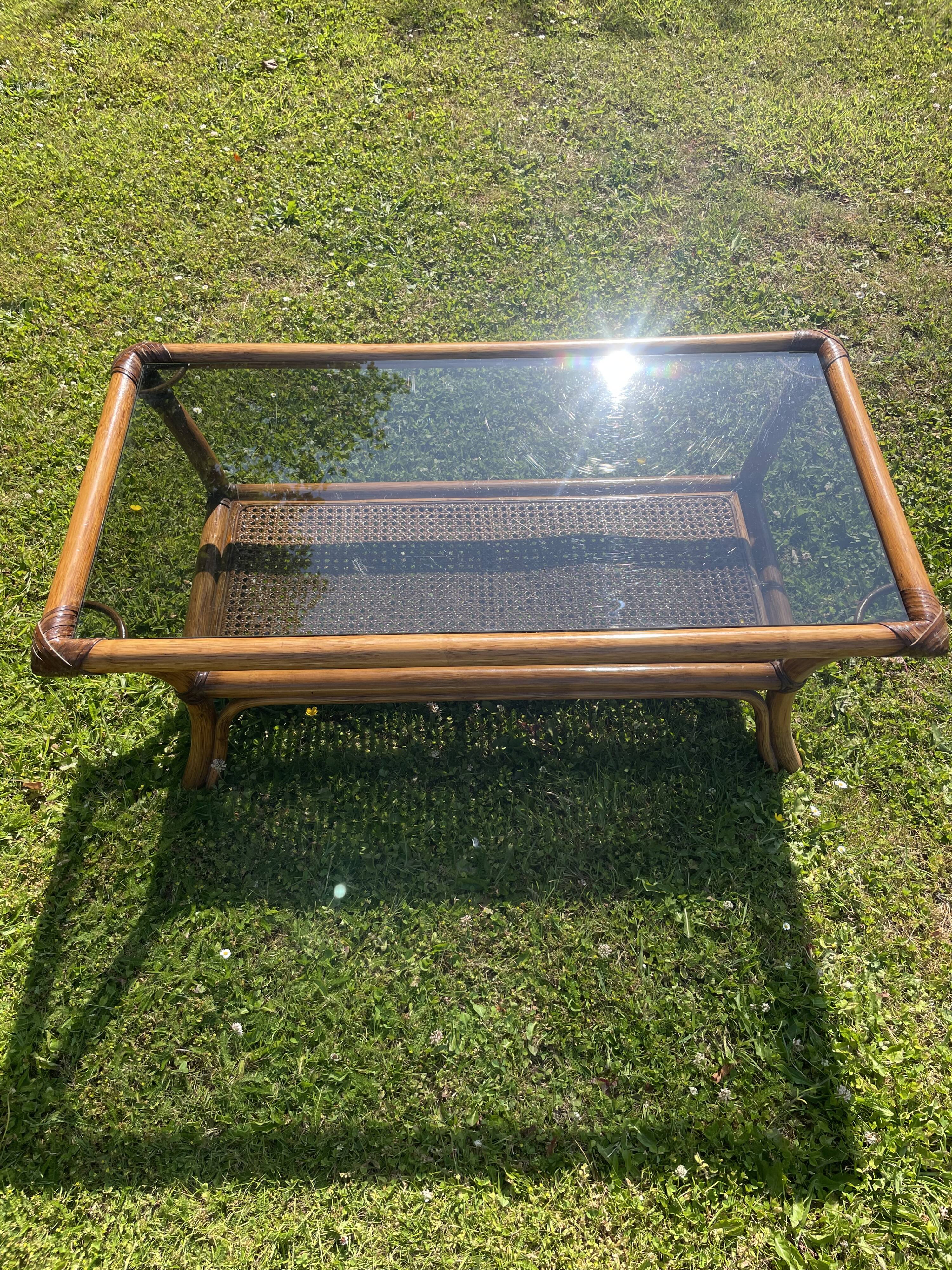70s rattan coffee table