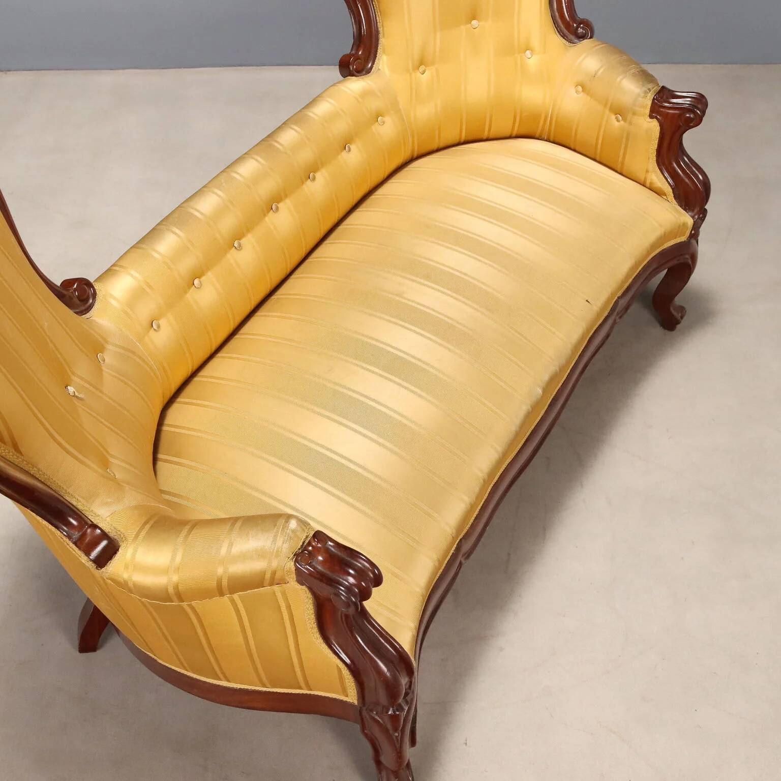 Antique mahogany canapé with fabric, Italy, mid-19th century.