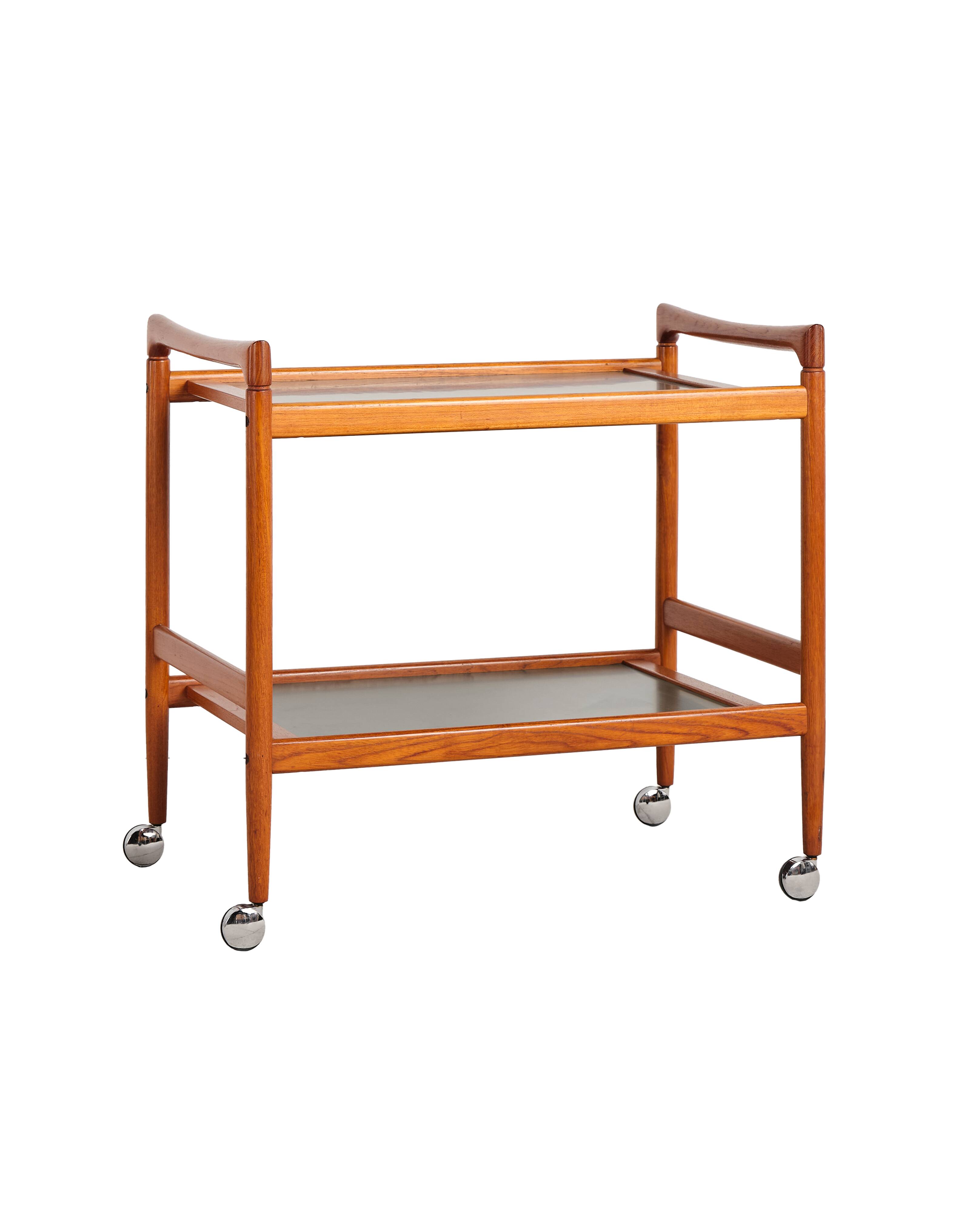 Dessert or bar cart, Dyrlund, mid-20th century design in teak.