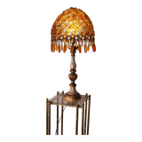 1970 lamp, patinated painted wood, and amber acrylic lampshade 70x28 elec ok;