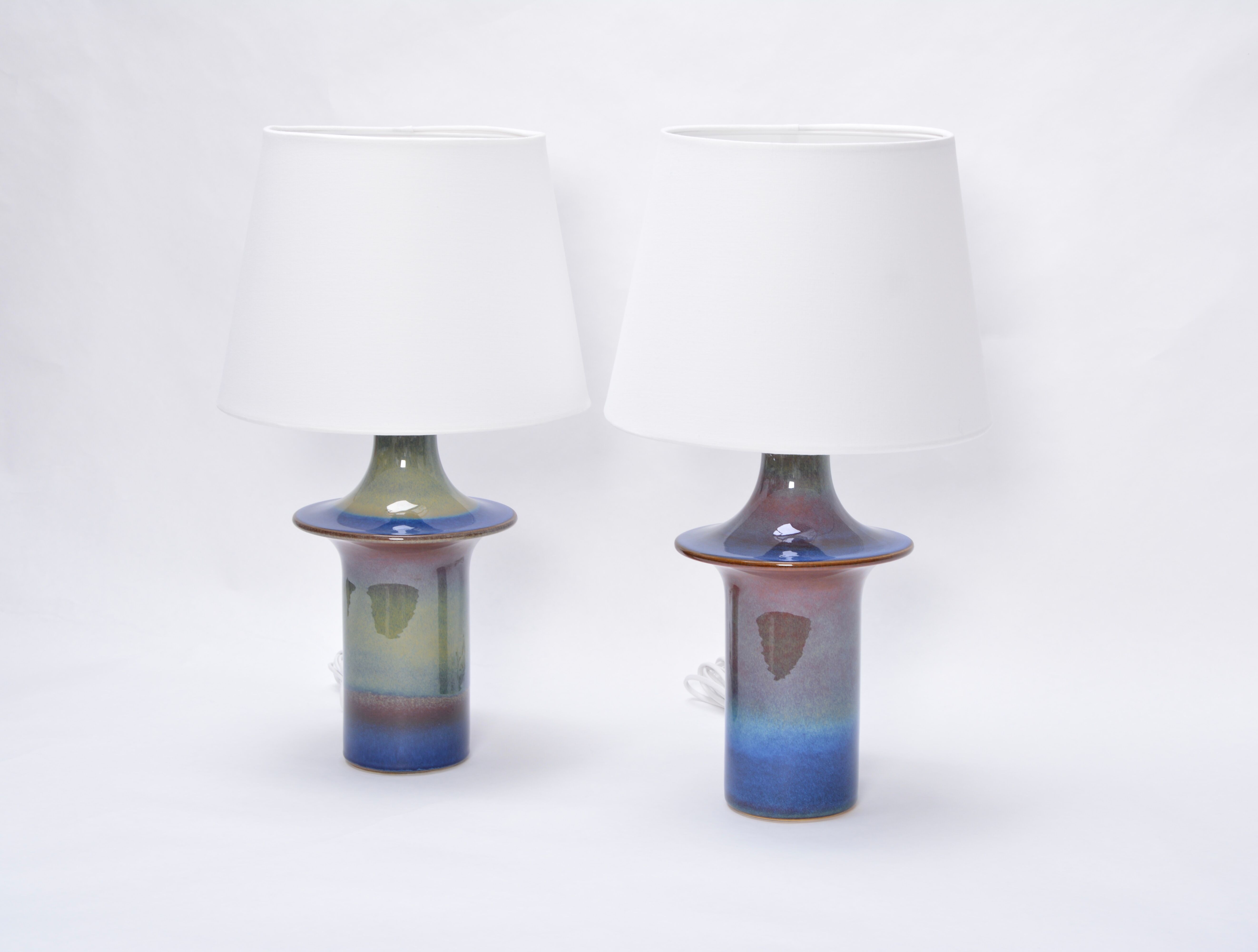 Tall Mid-Century Modern Danish Blue Table Lamps from Soholm, Set of 2