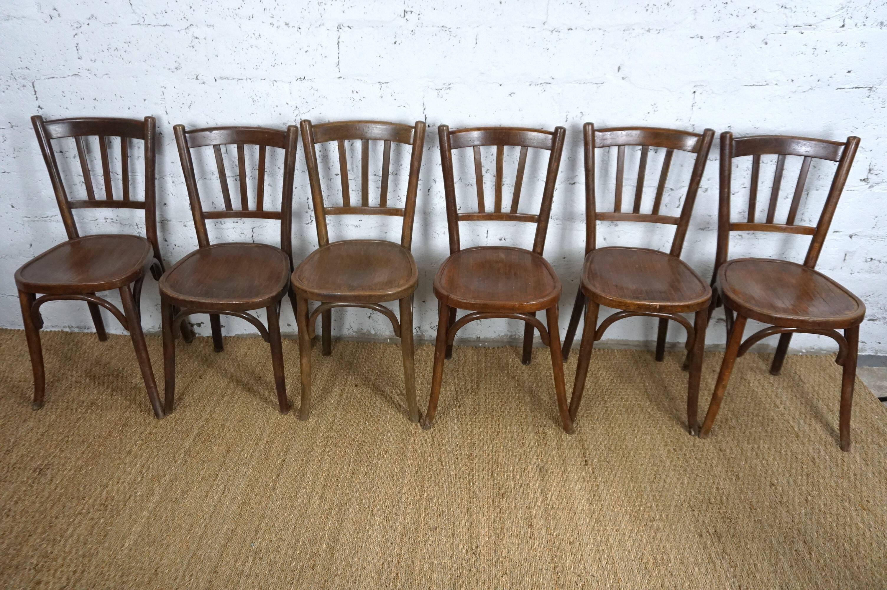 6 chaises bistrot Baumann années 1920-30