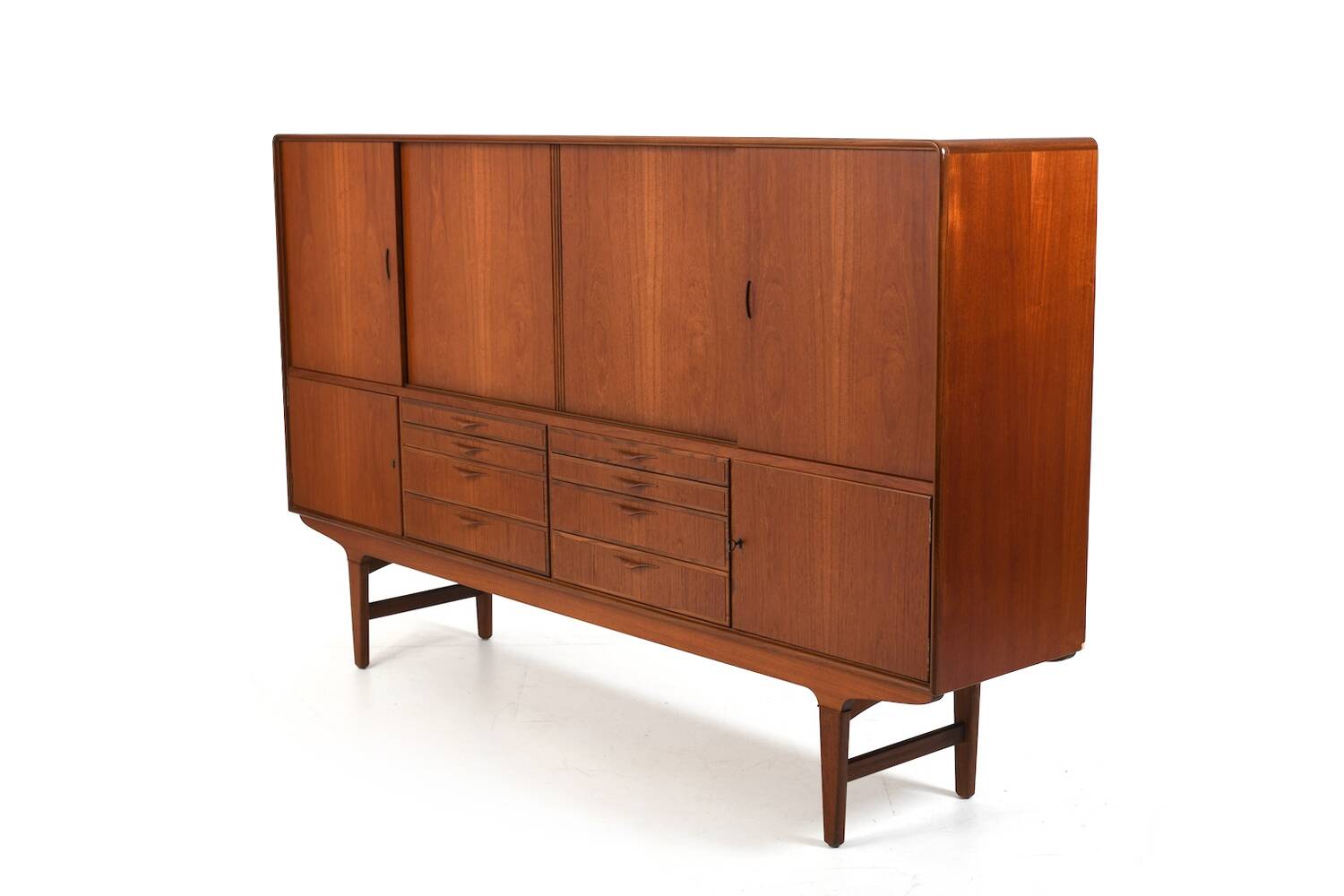 High Quality Danish Highboard with Brass Handle Inlays 1950s
