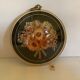 Old round frame curved glass dried flowers immortelle